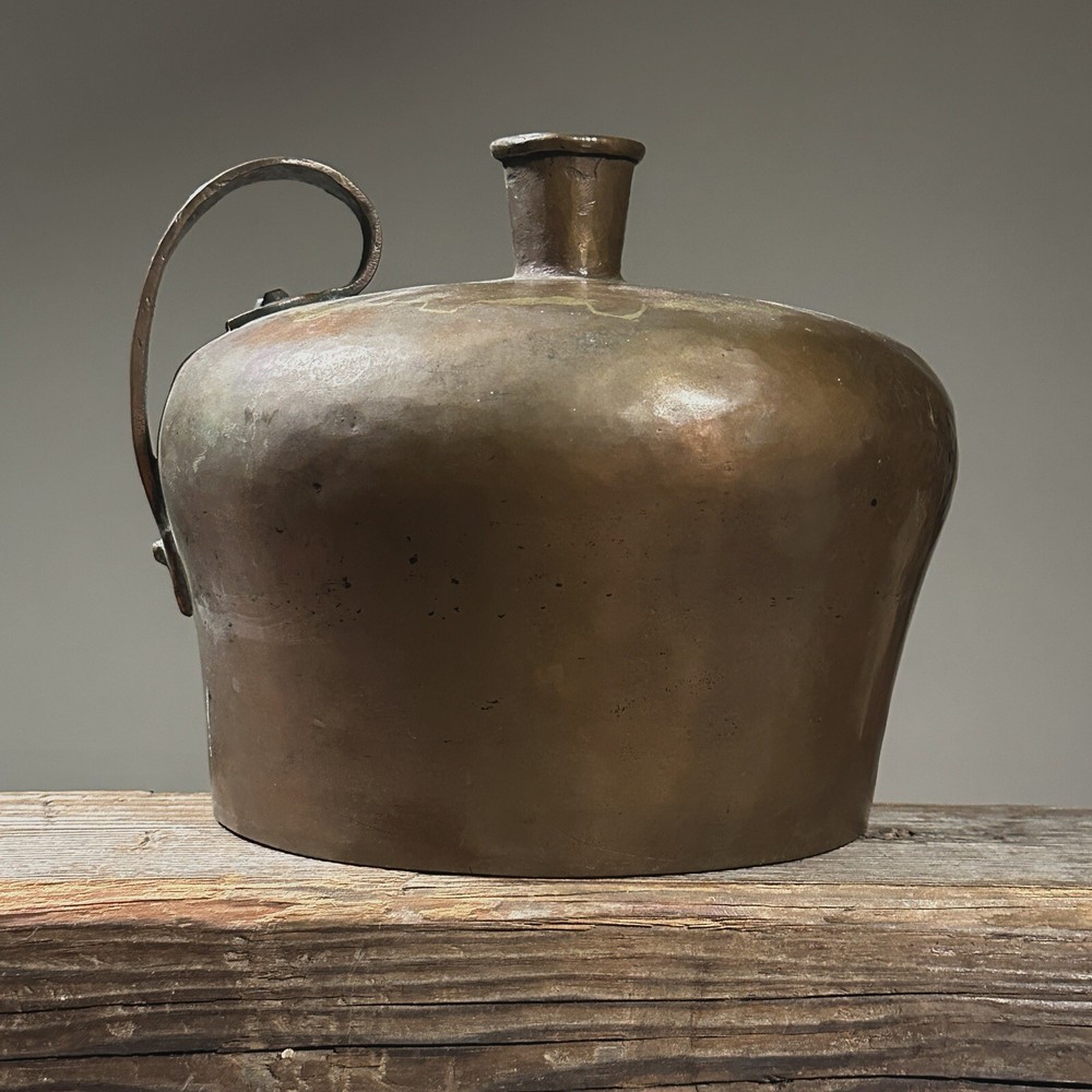 Antique Primitive Hammered Patinated Copper Handled Jug