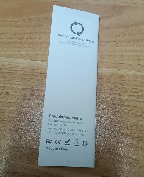 Parameters smart glasses model e03S