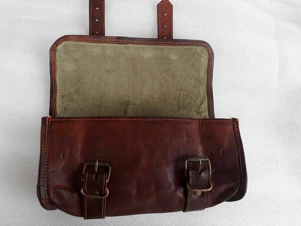 Motorcycle Brown Leather Front Fork Tool Bag Saddle Bag Storage Pouch Luggage Bg