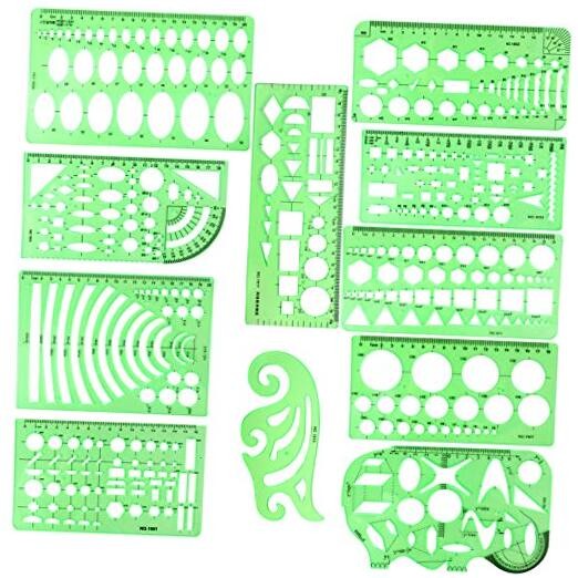 11PCS Geometric Drawings Templates, Drafting Stencils Measuring Tools,