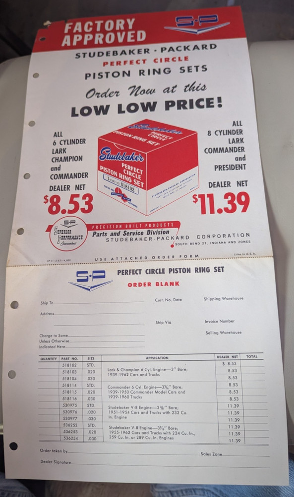 Studebaker Accessory Piston Ring Sets Flyer