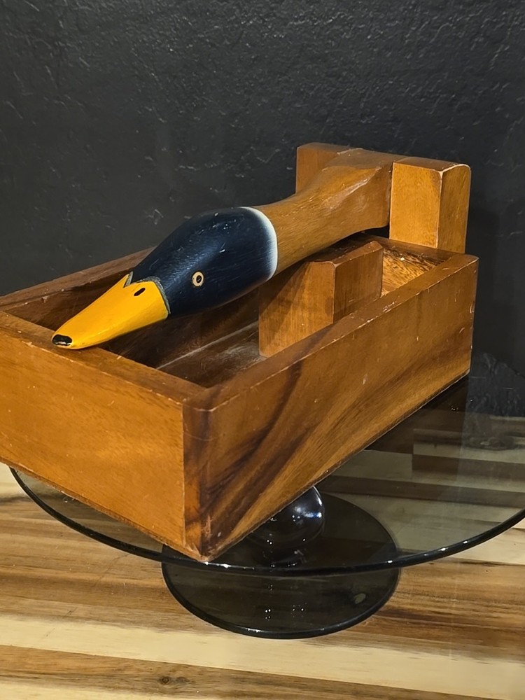 Vintage Wooden Home Decorative Duck Nutcracker Rustic Box