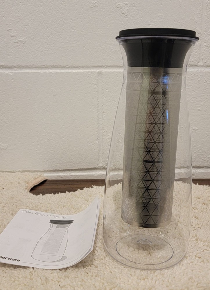 Tupperware Cold Brew Carafe Coffee Maker Removable Filter Clear Plastic Steel
