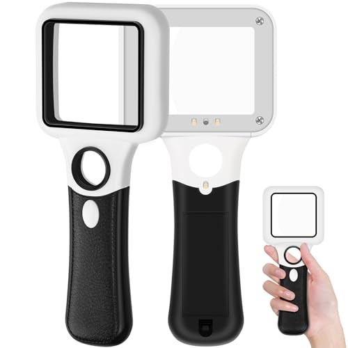 Compact Magnifying Glass with Lights,45X0X 1 1 Pack Black Handle&white Frame