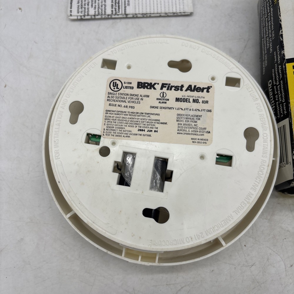 BRK 83R Electronics Smoke Detector Alarm Ionization System 9v Battery Operated
