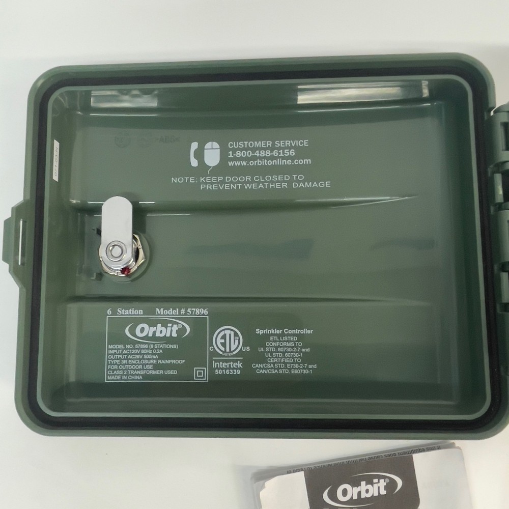 Orbit Sprinkler System Timer Swing Panel Green 6-Station 57896 w/ Guide Book
