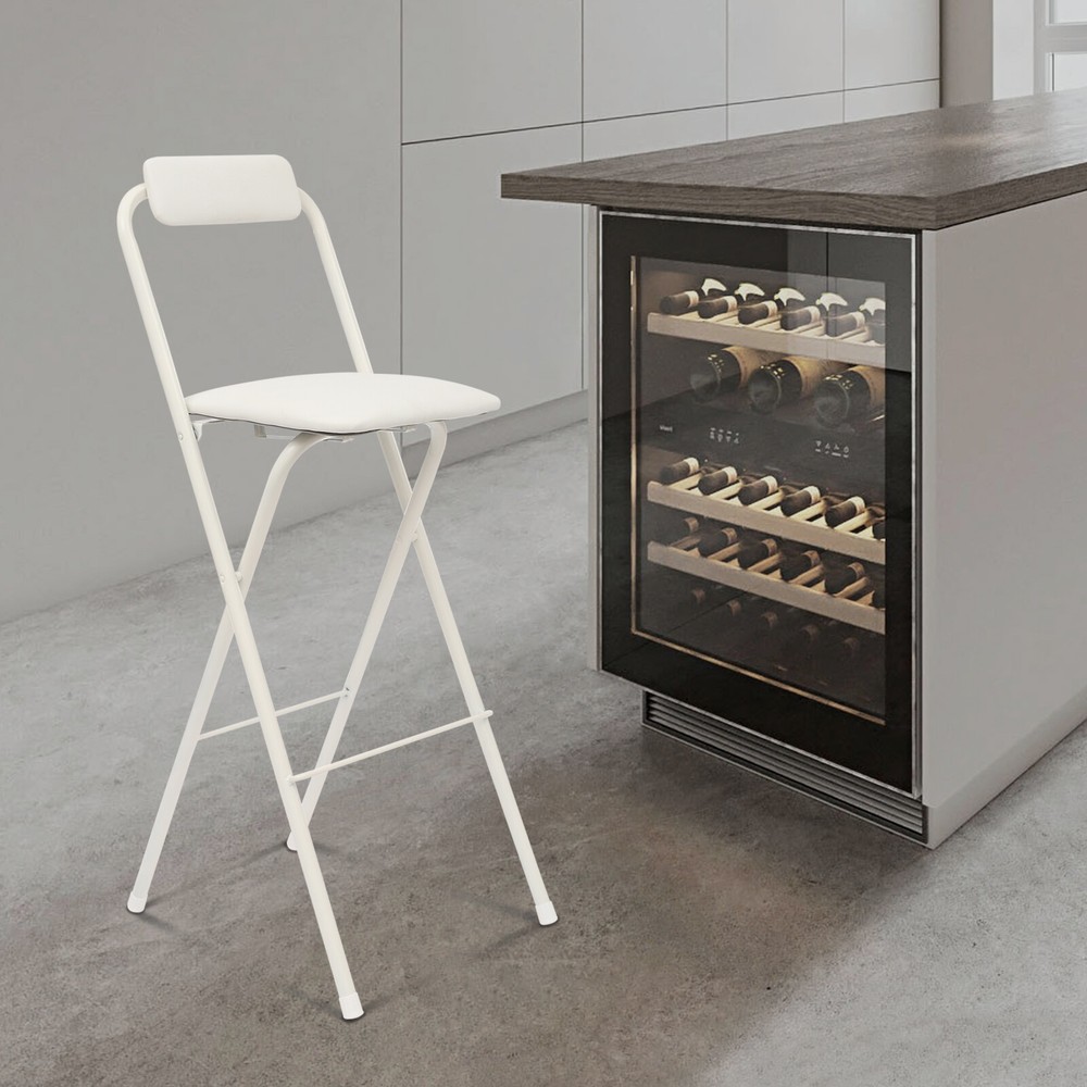 White Foldable Bar Chair - Tall Folding Stool with 275.58 lbs Capacity