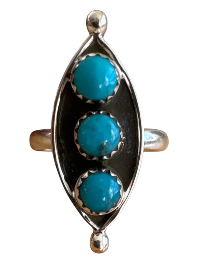 Kingman Turquoise Solid 925 Sterling Silver Ring 7.5