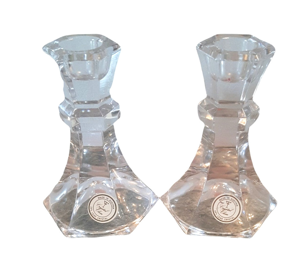 2 Lead Crystal 24% Clear Candlesticks Holders Austrian