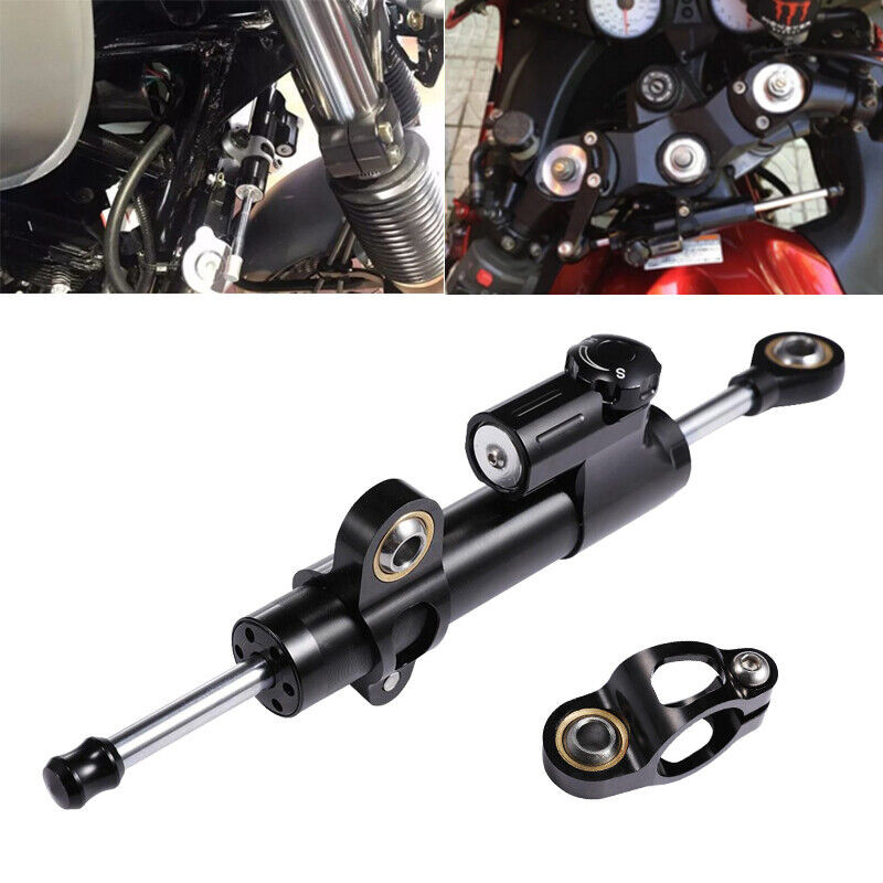 For Harley Honda Yamaha Black Adjustable Steering Stabilizer