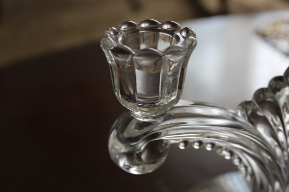 Cherokee Rose Double Arm Candlestick Holder Etched Beaded