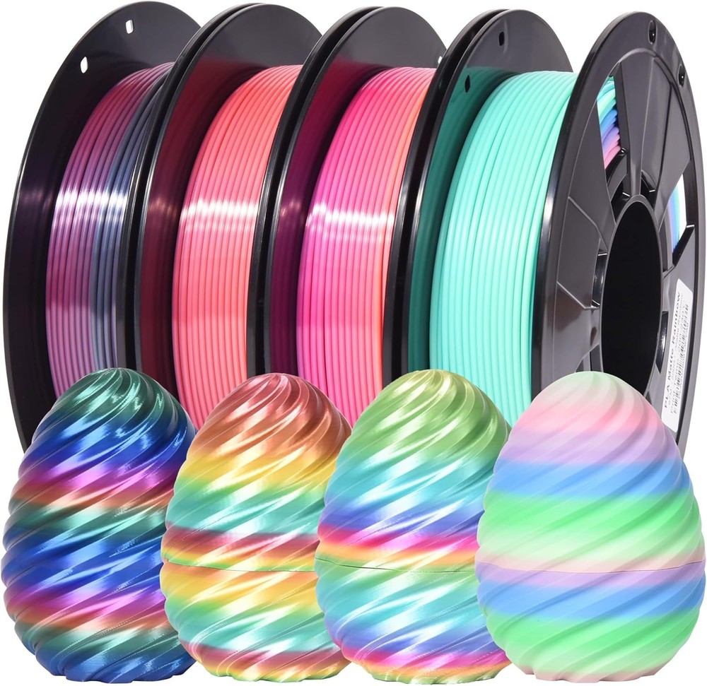 Shiny Rainbow PLA 3D Printer Filament Bundle - 4 Pack, 1.75mm, 200g Each