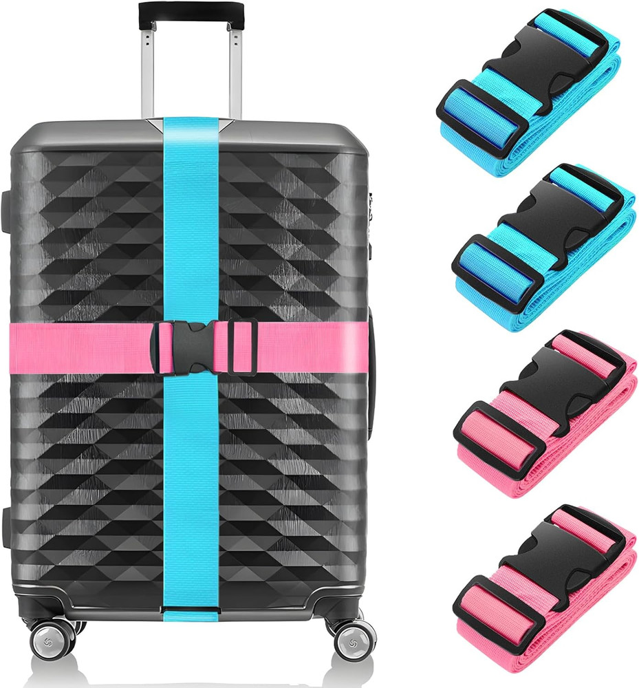 4 Pack Luggage Straps 79" Long Belts Keep Suitcase Secure While Traveling, TSA A