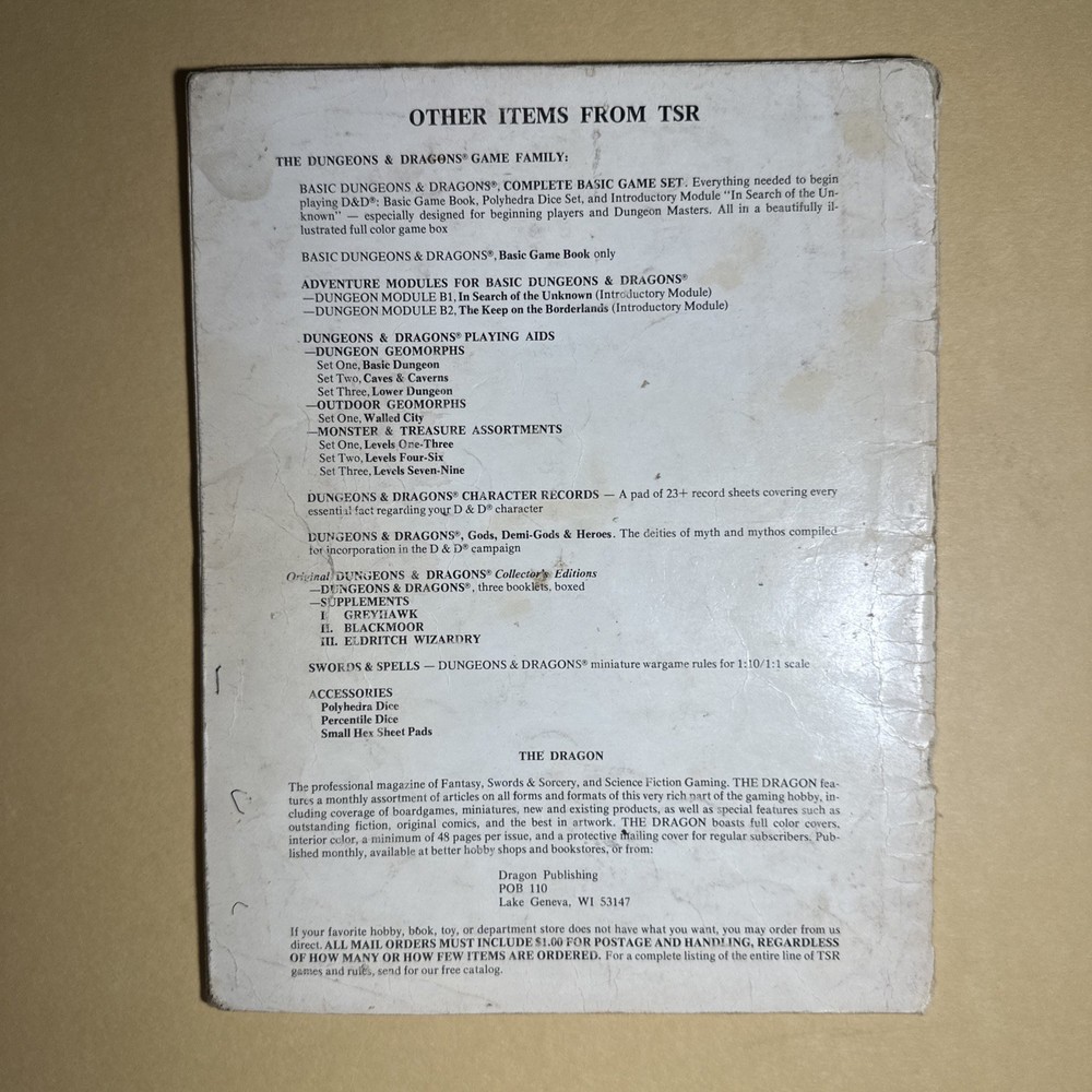 1979 3rd Edition TSR Dungeons & Dragons #2001 25A1350