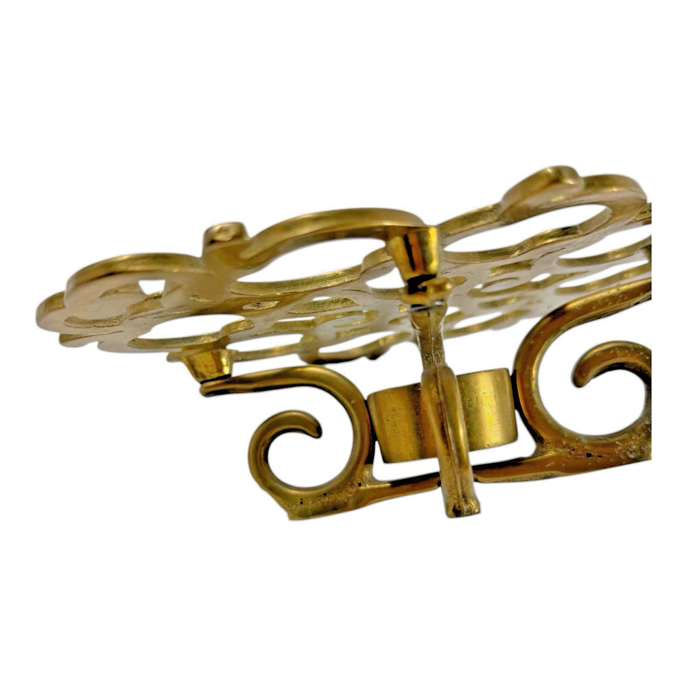 Solid Brass Apple Pattern Tea Light Warming Trivet 9" x 6.25" Vintage 70's