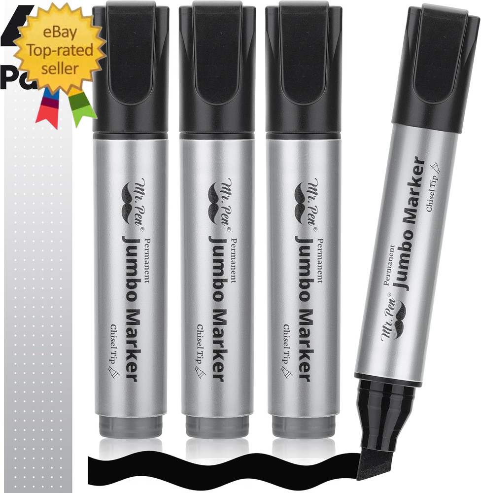 - Jumbo Permanent Markers, 4 Pack, Chisel Tip, Black, Thick, Large, Wide Tip