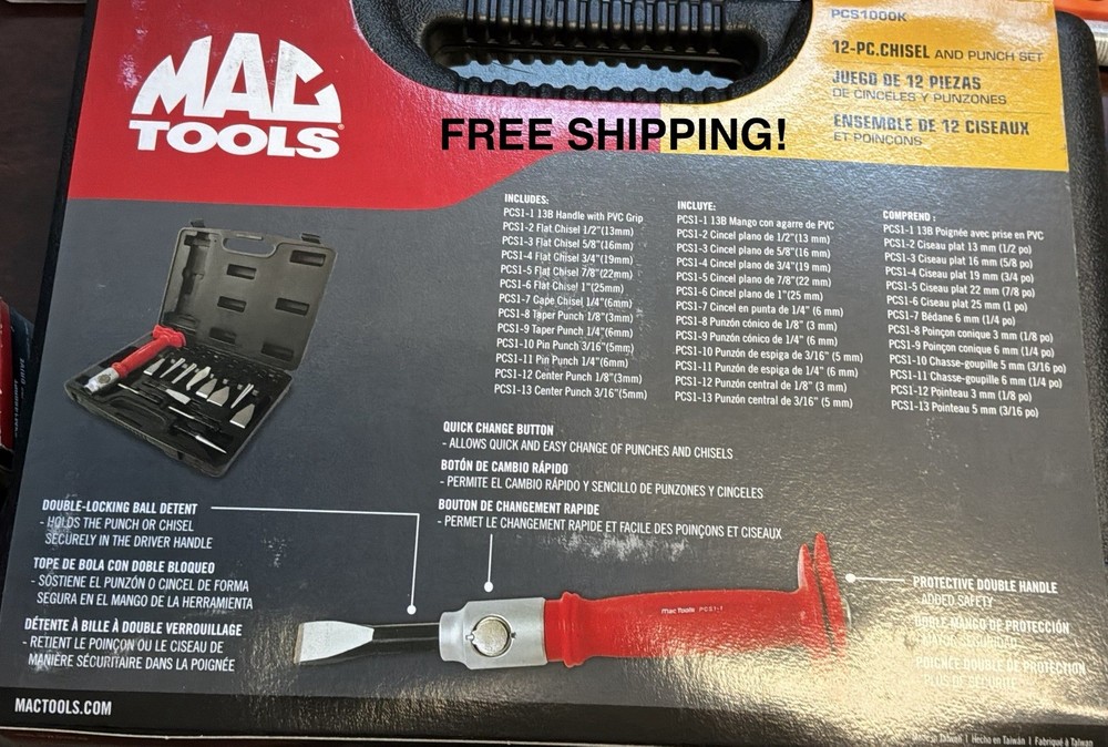 NEW!!! MAC Tools PCS1000K PCS1-1 13pc Interchangeable Punch & Chisel Set W/Case