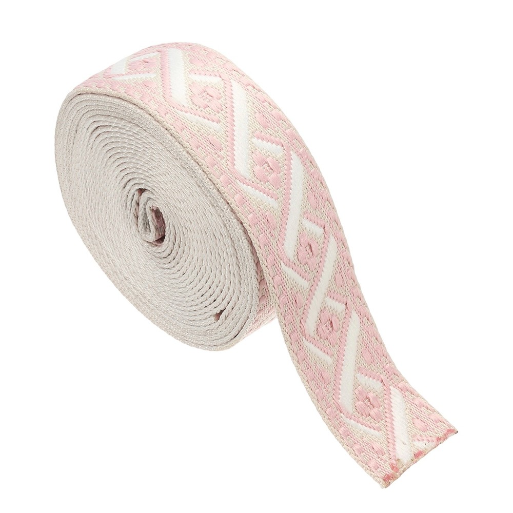 4.75Yards Cotton Webbing Strap 38mm Jacquard Webbing Strap, Cream-Pink