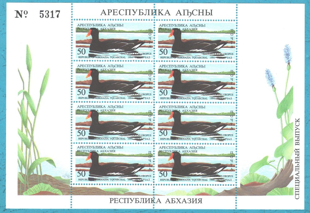 1994 ABKHAZIA BIRDS -DUCKS PERFORED sheetlet MNH