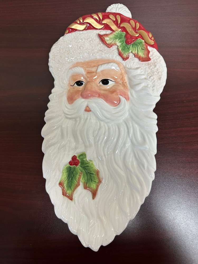 Hathaway Road Christmas Santa Server Plate Spoon Dish -Light Cracks