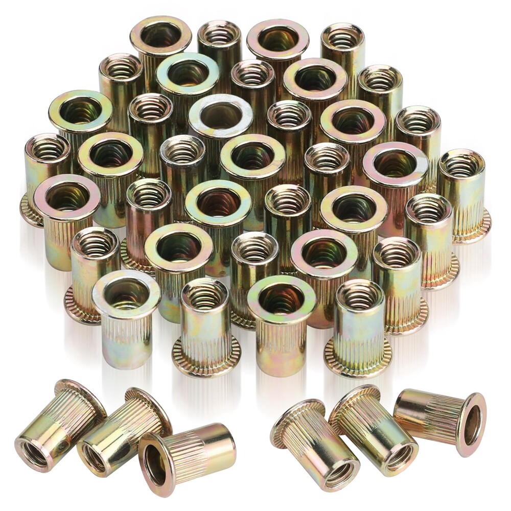 WORKPRO 150PC Rivet Nut 1/4"-20 Rivnut Zinc Plated Flat Head Threaded Insert Nut