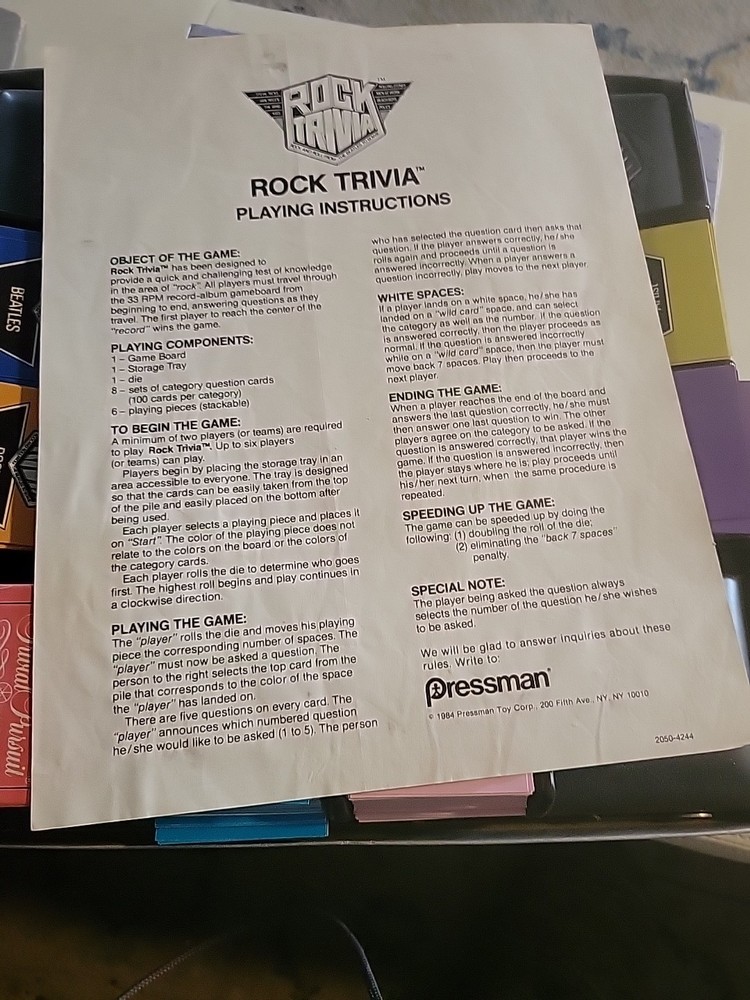 Vintage 1984 Rock Trivia Board Game Used
