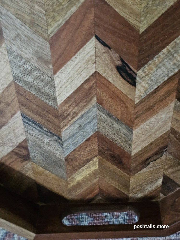 Large Multi Wood Chevron Serving Or Display Tray With Handles