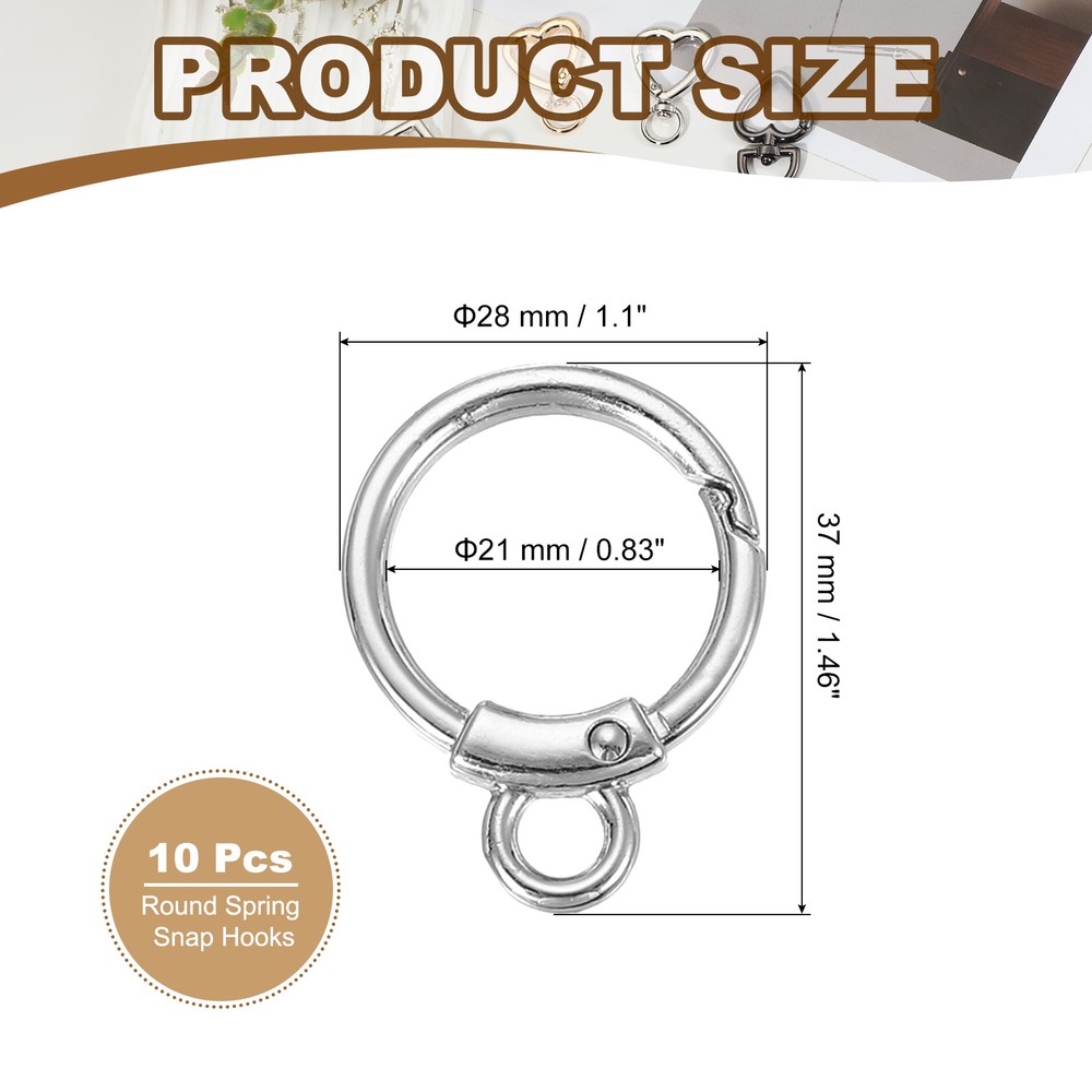10 Pcs Round Spring Snap Hooks, Trigger O Rings Buckle Silver