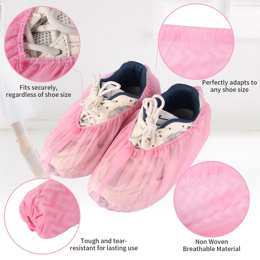 Pink 100 Pack Non-Slip Disposable Shoe Covers Premium Boot Protector Booties