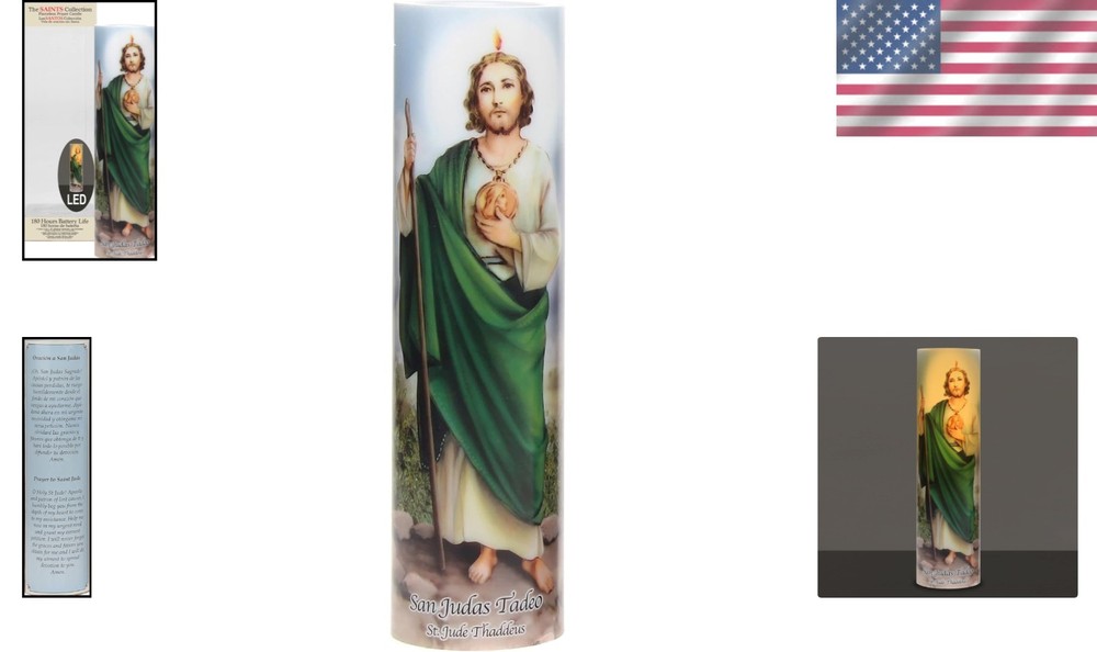Flameless LED St. Jude Prayer Candle: Automatic Timer for Safe Indoor Use