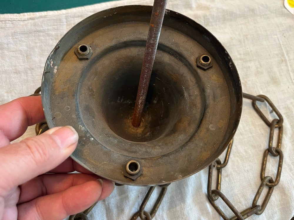 Arts & Crafts Sheffield Brass 4 Loop Ceiling Gravity Bowl Light Fixture Canopy