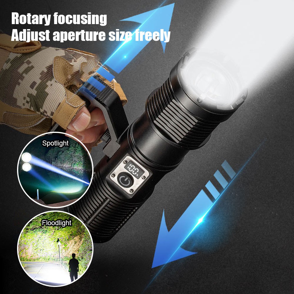 USB Rechargeable 30W White Laser LED Flashlight Super Bright Torch Light