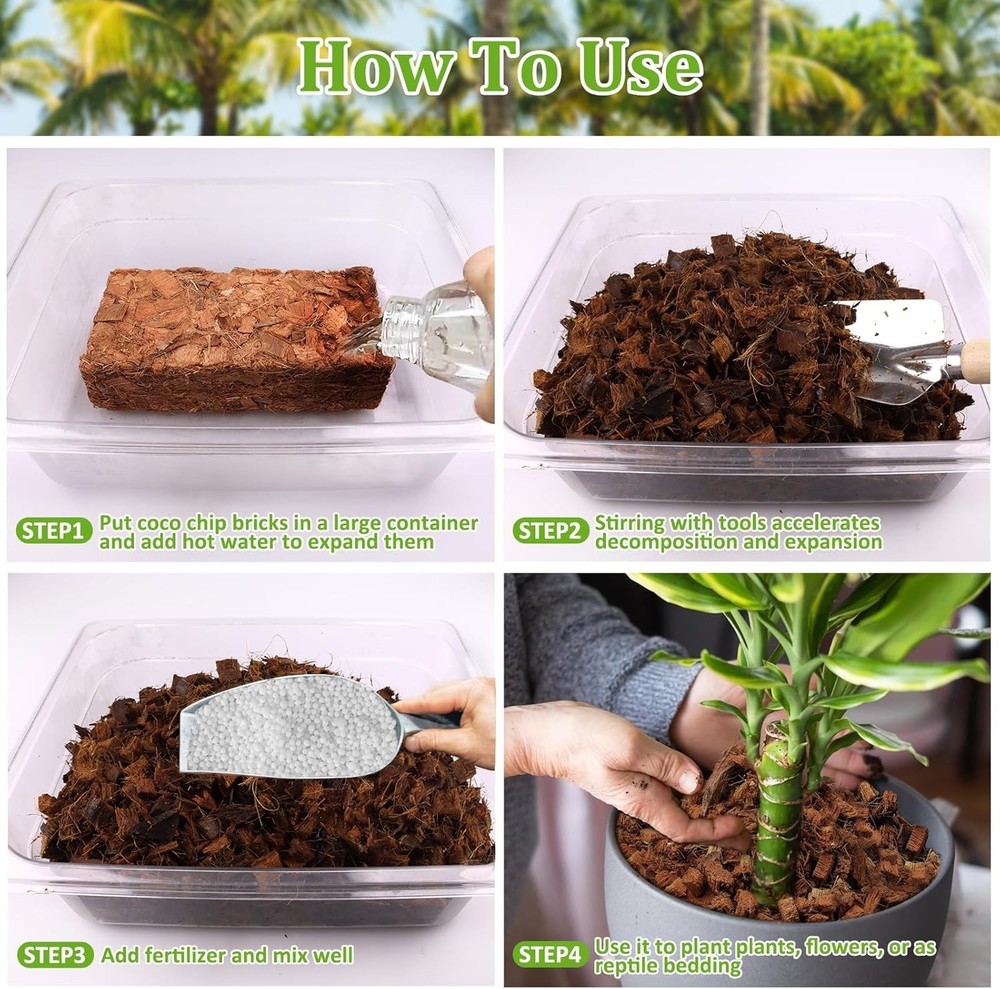 2 Pack Coco Chips Substrate for Plants- 2.2lb 100% Organic Coconut Husk Brick...