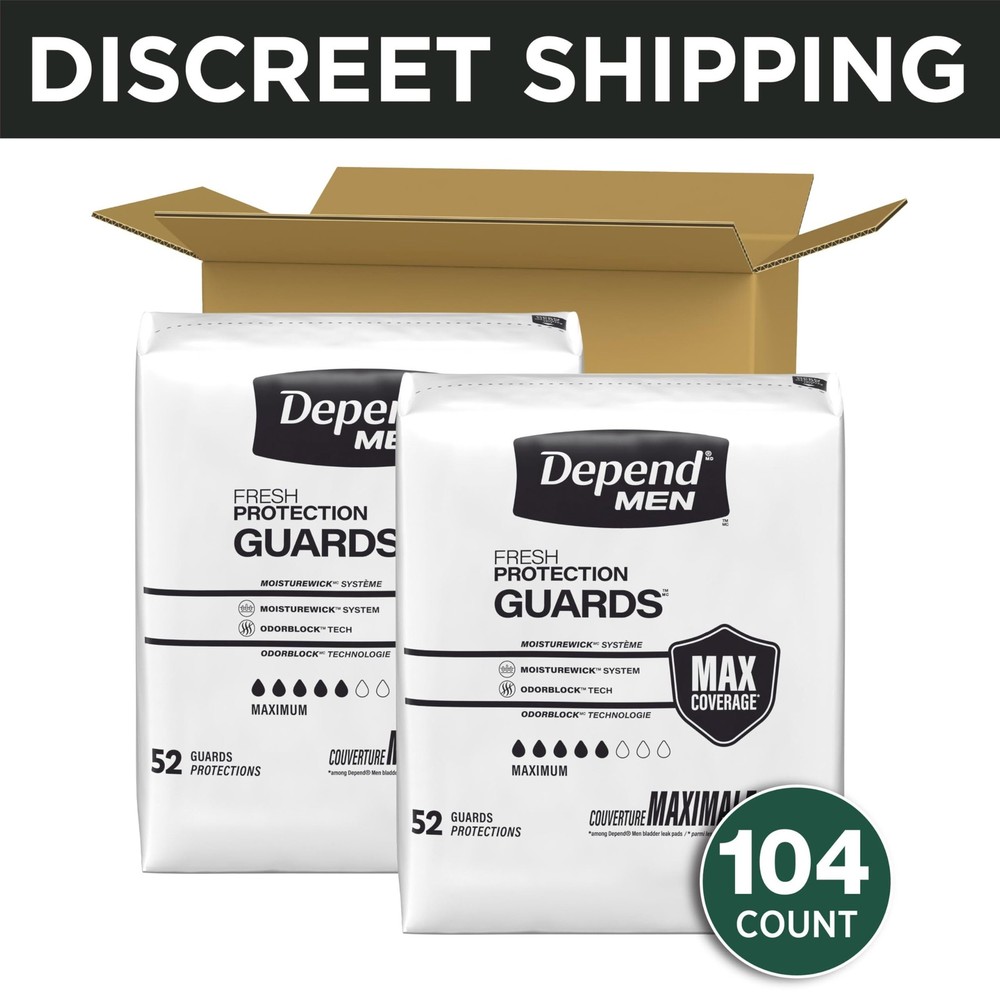 Guards Incontinence Pads for Men, Maximum Absorbency, 104 Count, Packaging Ma...
