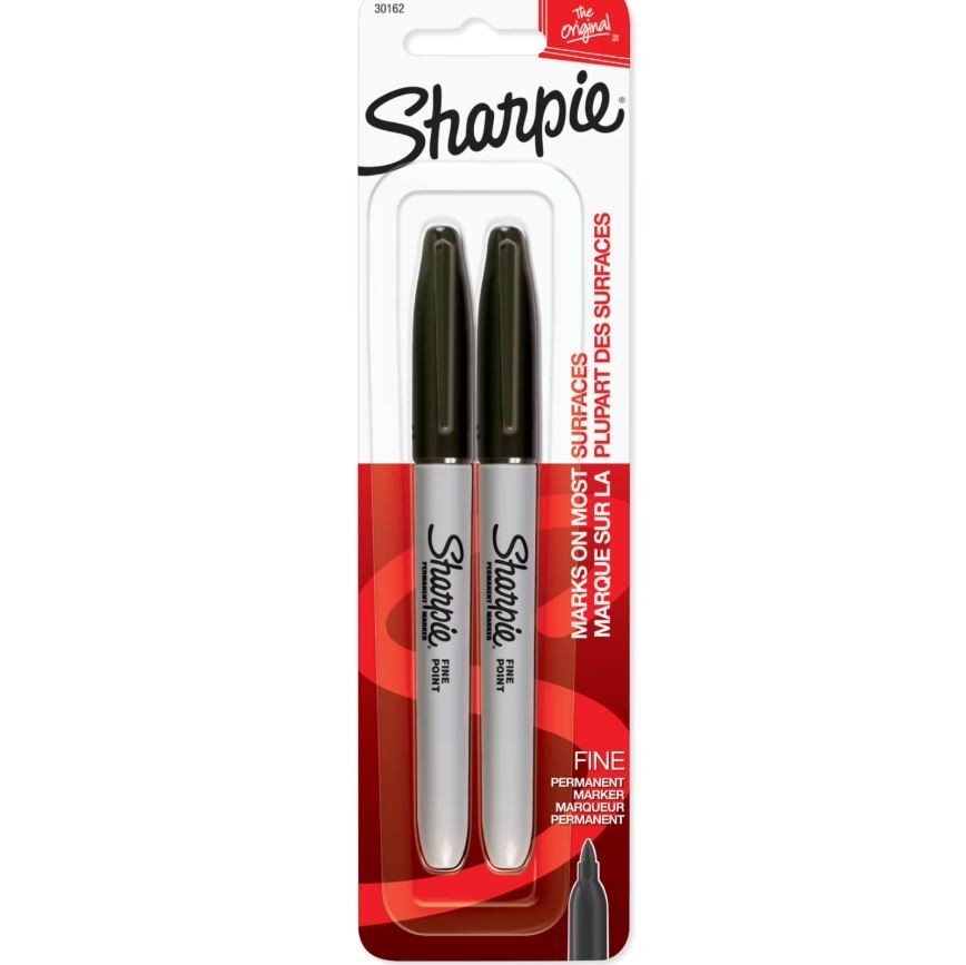 Sharpie Permanent Markers, Fine Point, Black, 2 Count