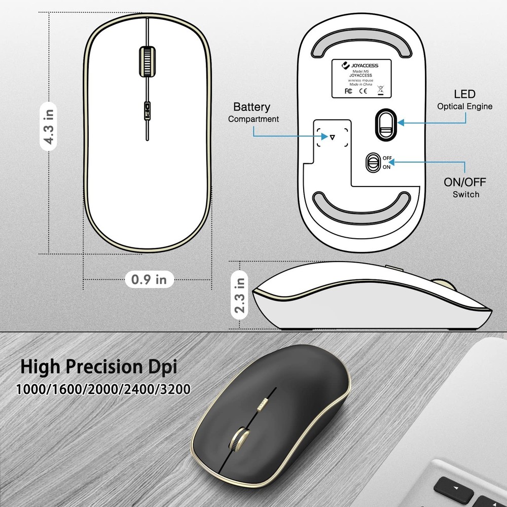 JOYACCESS Silent Wireless Mouse, Portable USB Mouse with 5 Adjustable DPI Lev...