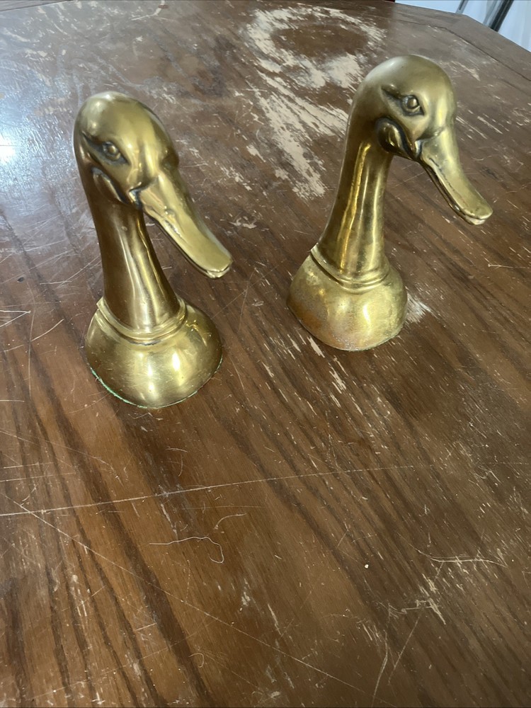 Vintage Solid Brass Duck Book Ends Pair MCM Heavy 6'