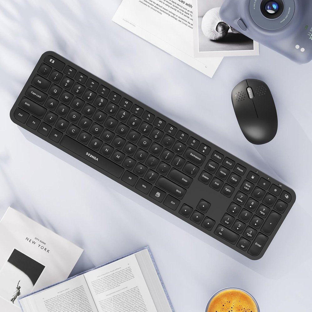 2.4G Wireless Quiet Keyboard Mouse Set - Full Size Ergonomic Design for Laptops