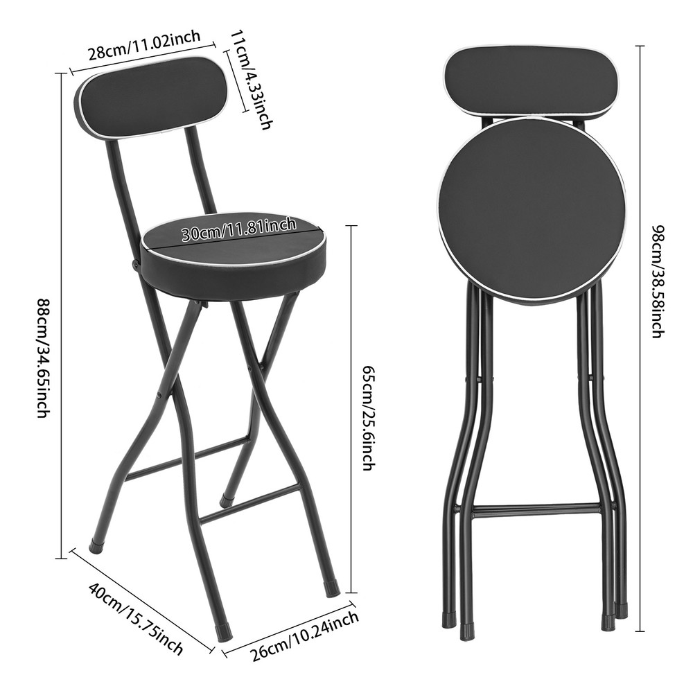2PCS High Chairs Bar Stool Portable Folding Stool Cushioned Padded Folding Stool