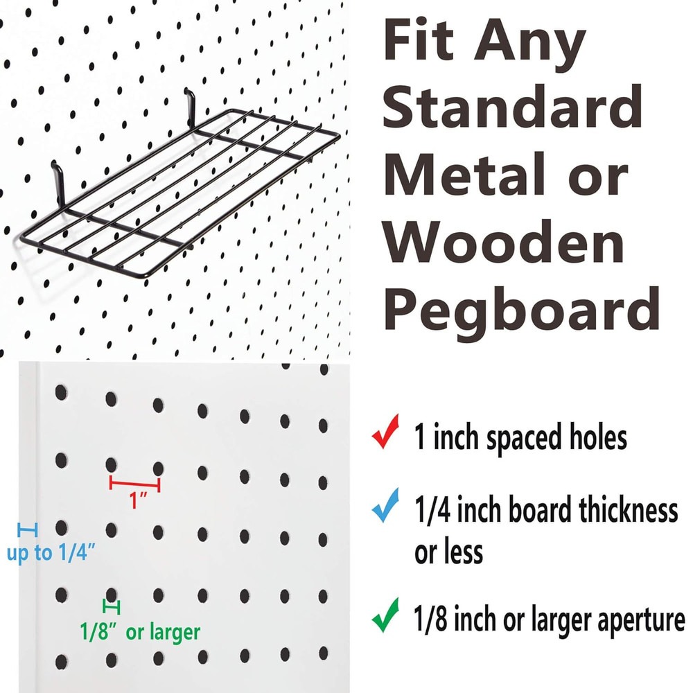Pegboard Hooks, Peg Board Shelf, for Support Various Tools, 4 Packs, Black