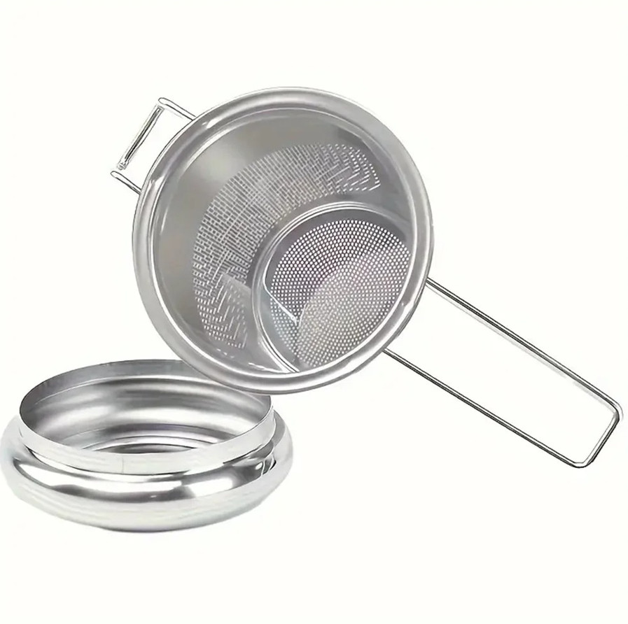1pc Stainless Steel Tea Filter Strainer with Folding Handle & Lid Multi-Purpose