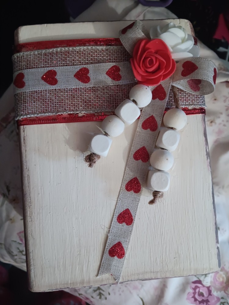 Handcrafted Wood Valentine Themed Bookstack