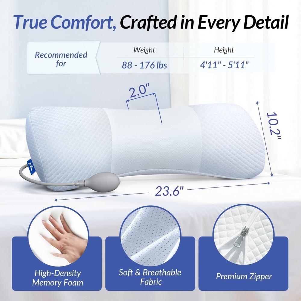 ZIKEE Inflatable Lumbar Support Pillow for Bed with Customized Lower White