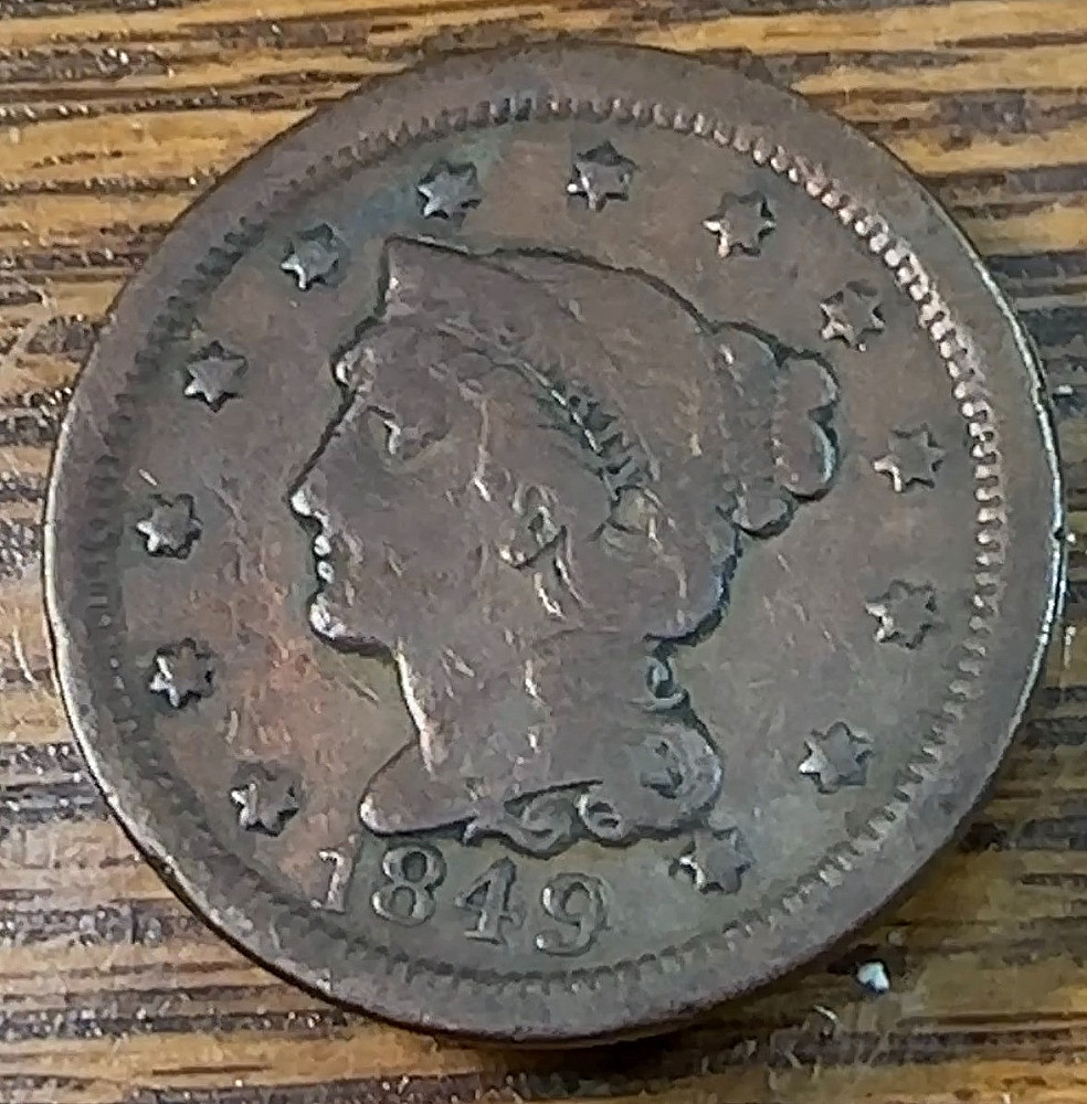 1849 Large Cent Nice Original Brown Fine CHRC