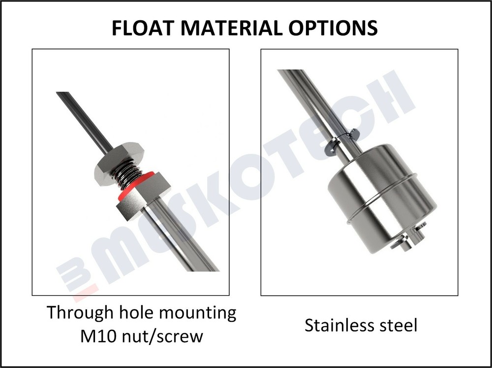 Float switch liquid level sensor stainless steel NO/NC 2" - 32" M10 or flange
