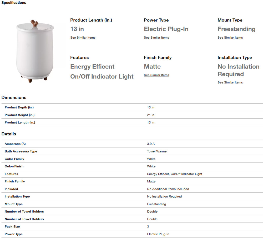 Vevor 20L Large Towel Bucket Warmer, Auto Shut Off with Timer in White