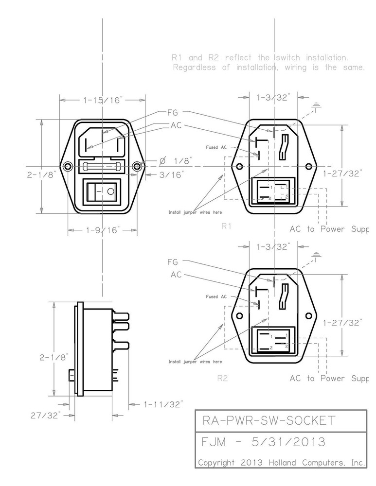 Computer and Arcade Cabinet Switched Power Socket with switch Jamma and Mame