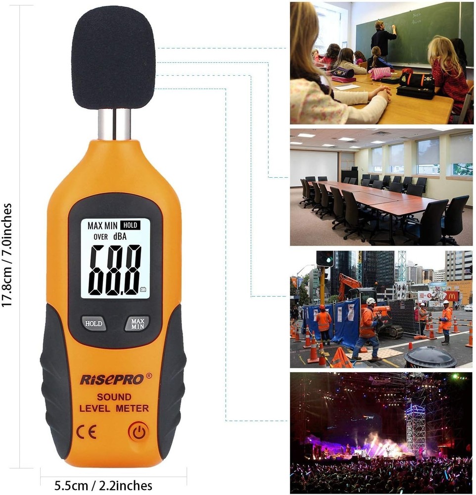 Portable Digital Sound Level Meter with Backlit Display & Waterproof Design