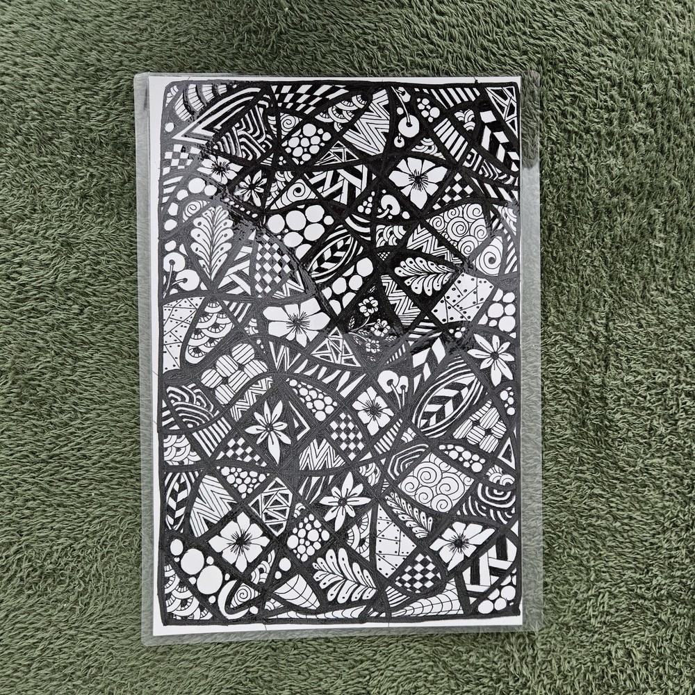 A4 Laminated Doodle Art One-of-a-Kind Hand Drawn Pattern Psychedelic Drawing