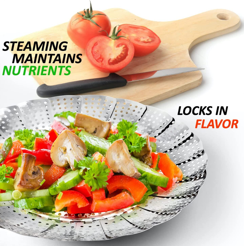 Sensible Needs Vegetable Steamer Basket Set Large & Standard Fold Expand Insert